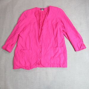 Vintage LGR Blazer Jacket Womens 16 Pink Hip Length Open Front 90s Made in USA